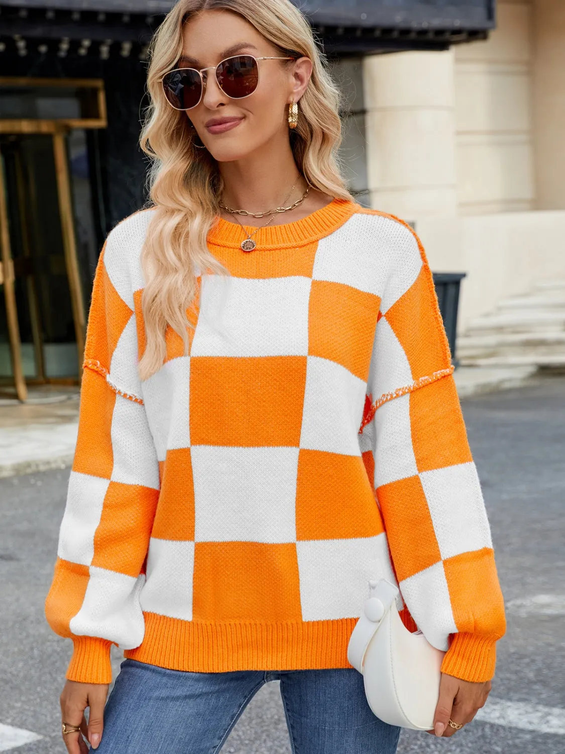 Classic Plaid Round Neck Sweater