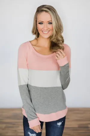 Color Block Cutie Long Sleeve Top - Pink