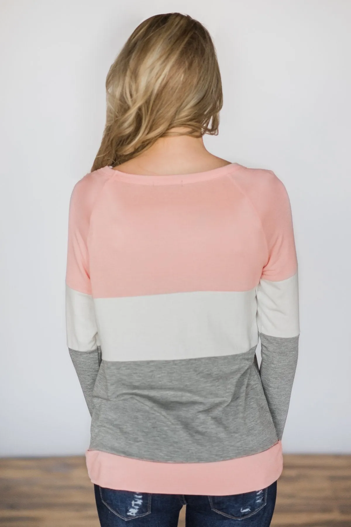 Color Block Cutie Long Sleeve Top - Pink