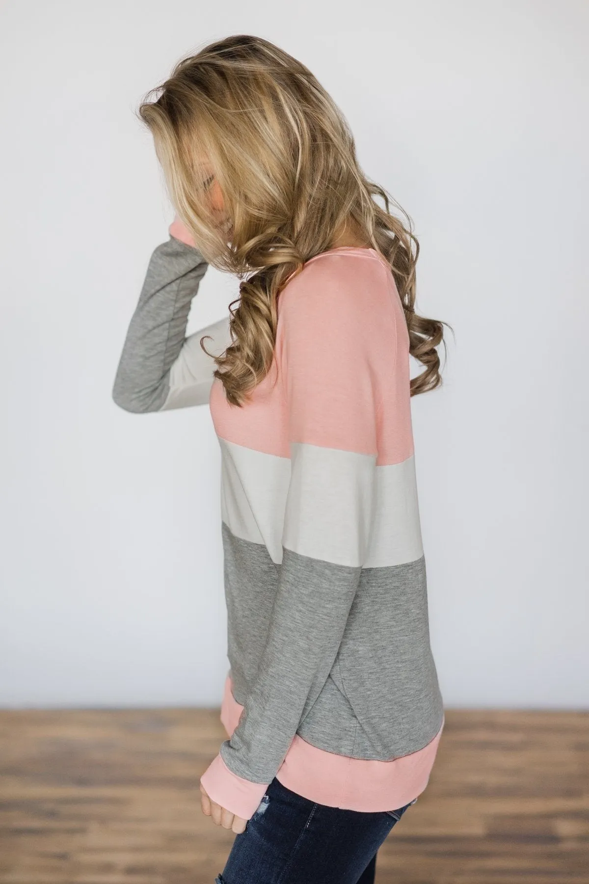 Color Block Cutie Long Sleeve Top - Pink