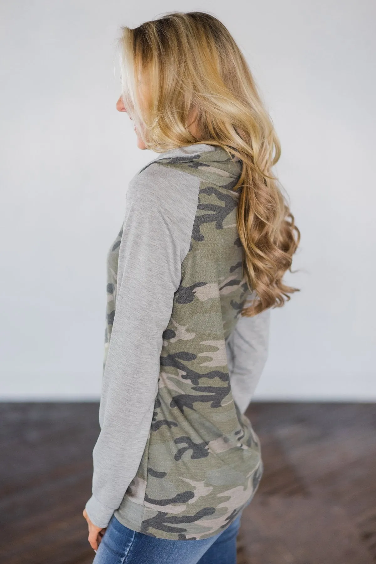 Comfy in Camo Cowl Neck Top