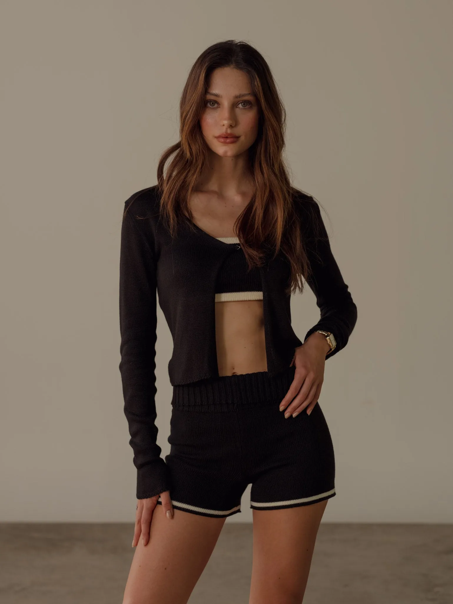 CONTRAST KNIT SHORT - BLACK & CREAMY