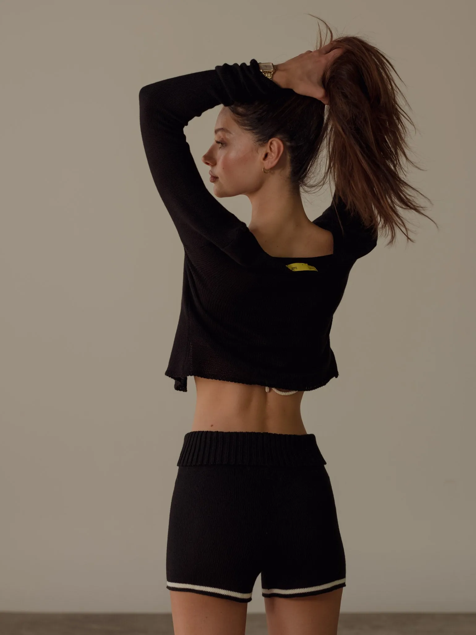 CONTRAST KNIT SHORT - BLACK & CREAMY