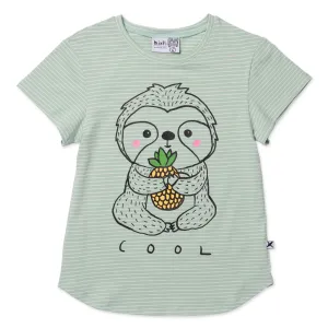 Cool Sloth Tee- Mint Stripe