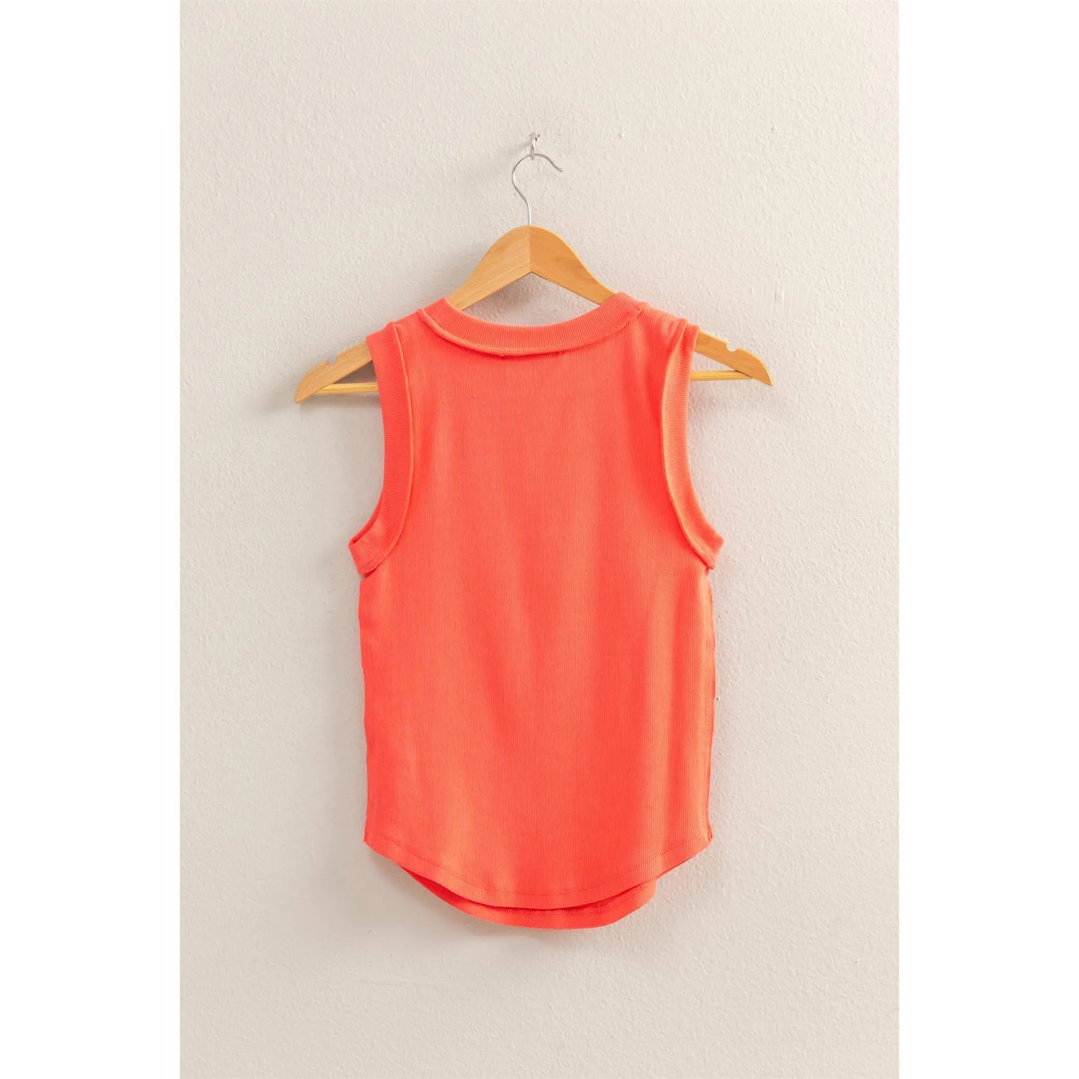 Coral Blue Round Neck Ribbed Tank Top