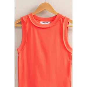 Coral Blue Round Neck Ribbed Tank Top