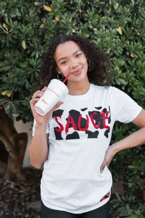 Cow Print Sauce V2 (F&B) | White Tee (Chick-fil-A)