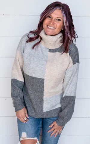 Cowl Neck Colorblock Sweater - Heather Grey - Final Sale