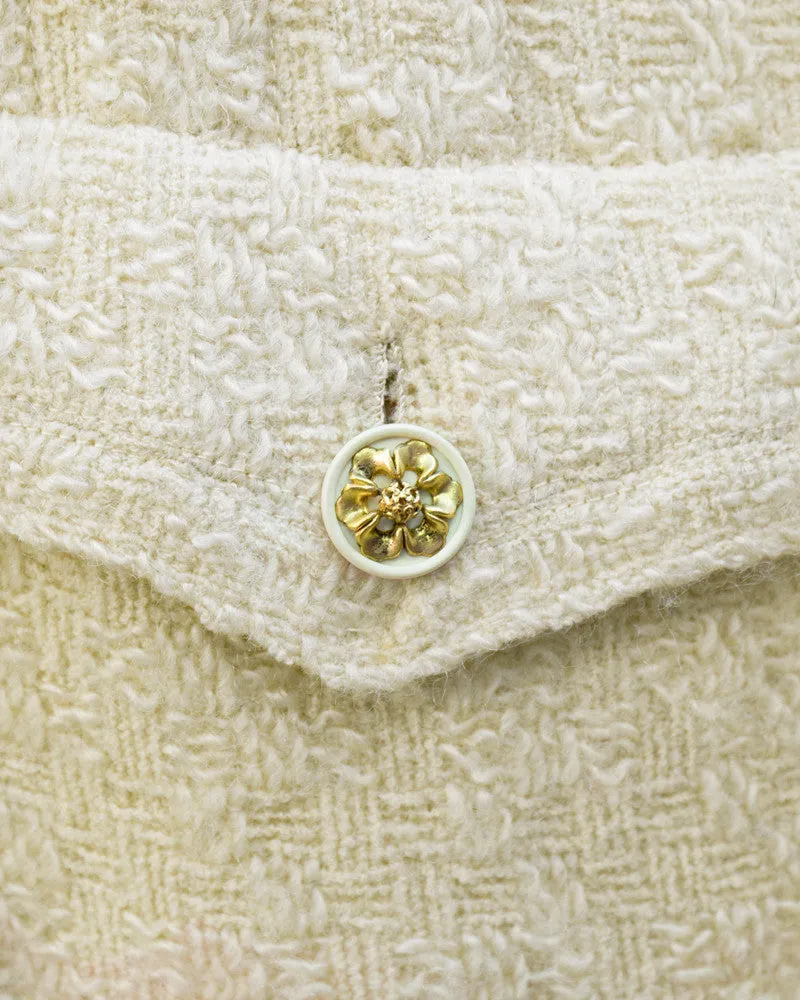 Cream Couture Boucle Coat with Mink Collar