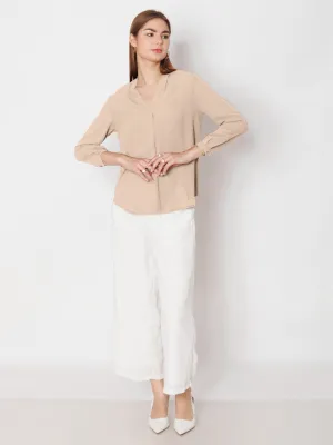 Cream Solid Straight Fit Top