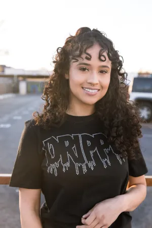 Crystal Clear Rhinestone Outline Drippin | Black Tee