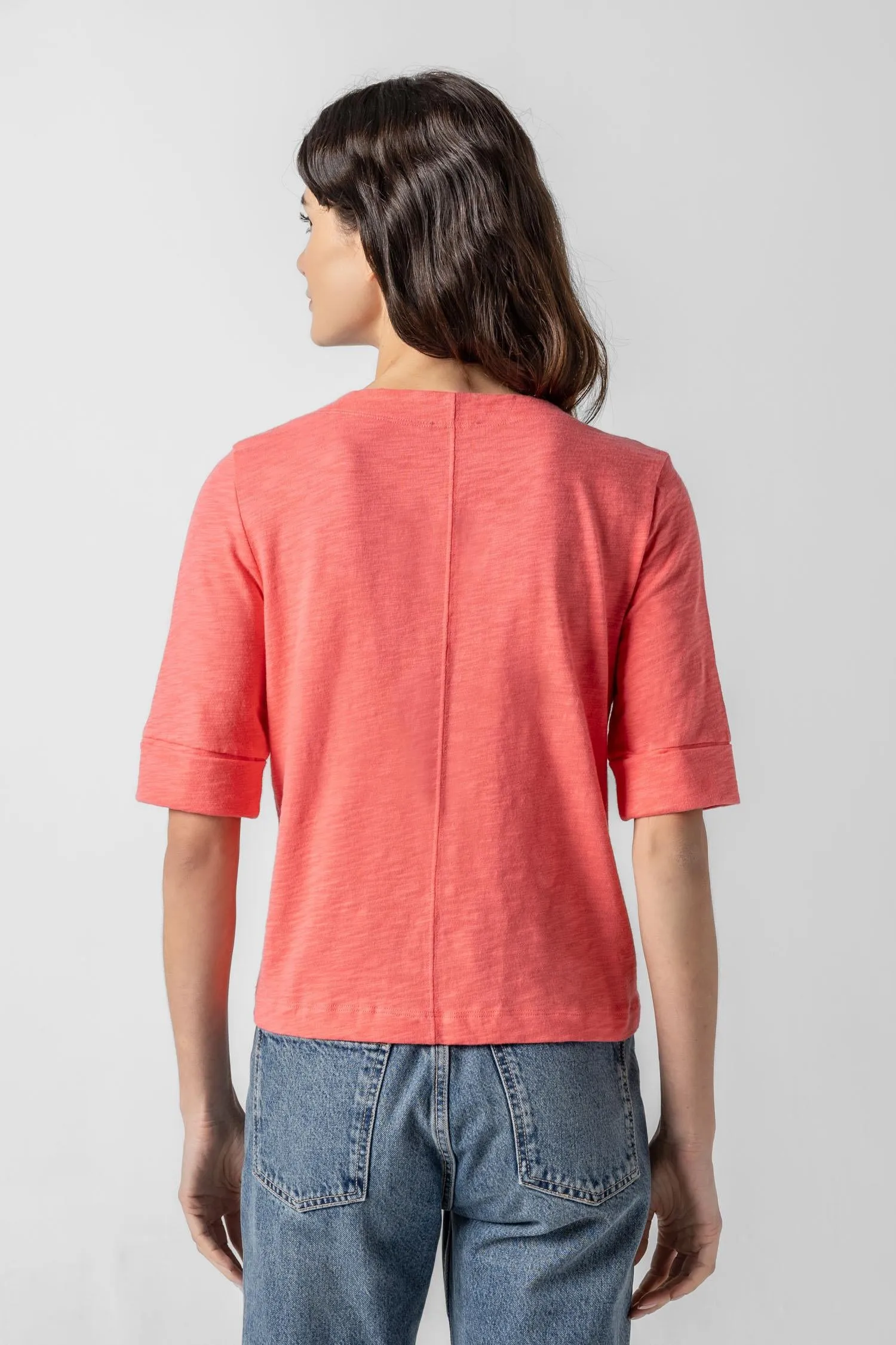 CUFFED SLEEVE SPLIT NECK