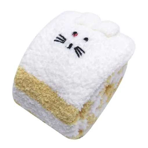Cute Animal Coral Fleece Thigh High Socks 2 Pack- Sheep Color & Cat Yellow Set