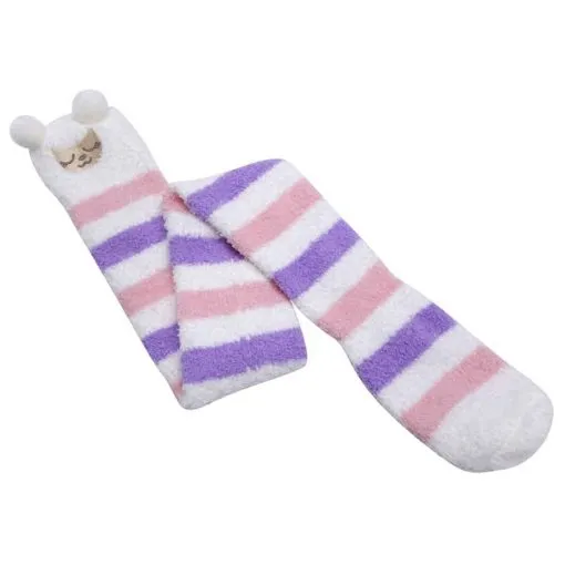 Cute Animal Coral Fleece Thigh High Socks 2 Pack- Sheep Color & Cat Yellow Set
