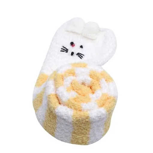 Cute Animal Coral Fleece Thigh High Socks 2 Pack- Sheep Color & Cat Yellow Set