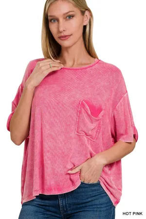 Daisy- Hot PInk Washed Ribbed Cuffed Short