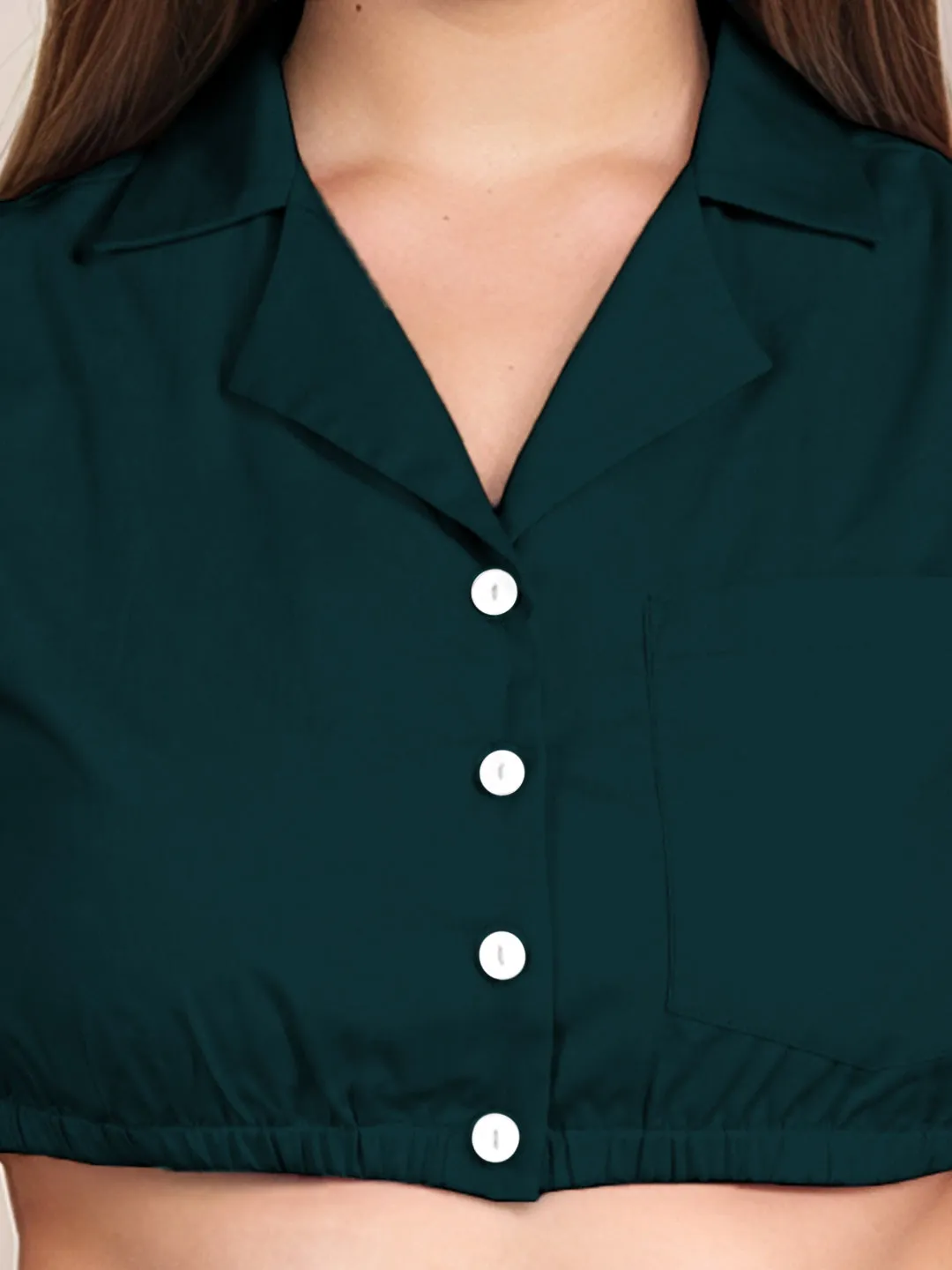Dark Green Solid Sleeveless Crop Top