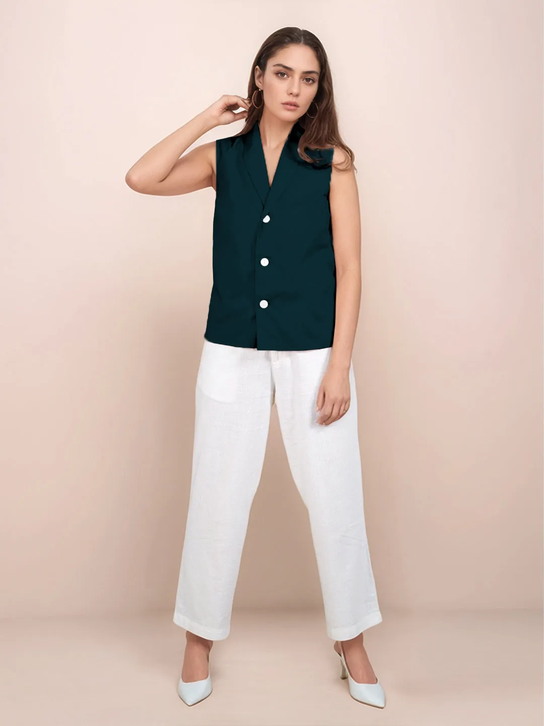 Dark Green Solid Sleeveless Top