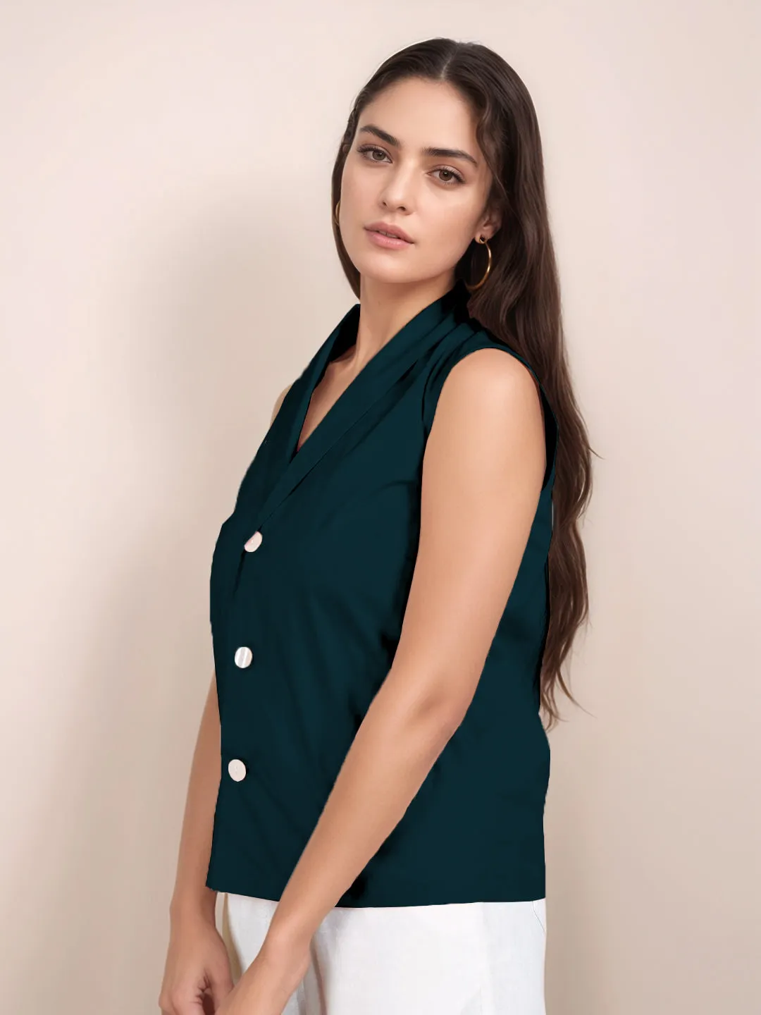 Dark Green Solid Sleeveless Top