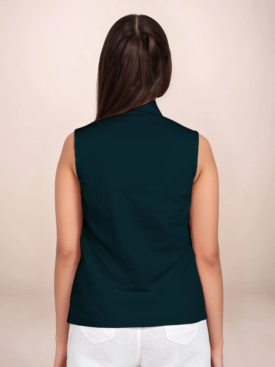 Dark Green Solid Sleeveless Top