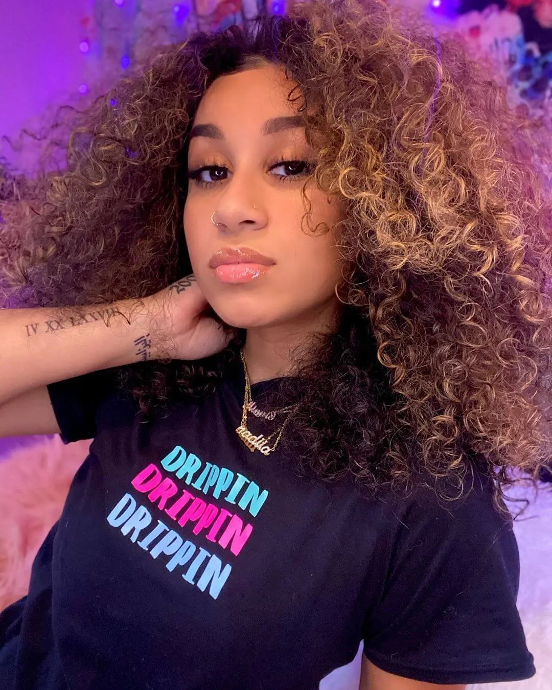 Drippin V2 (Teal, Neon Pink, Light Blue) (S) | Black Tee
