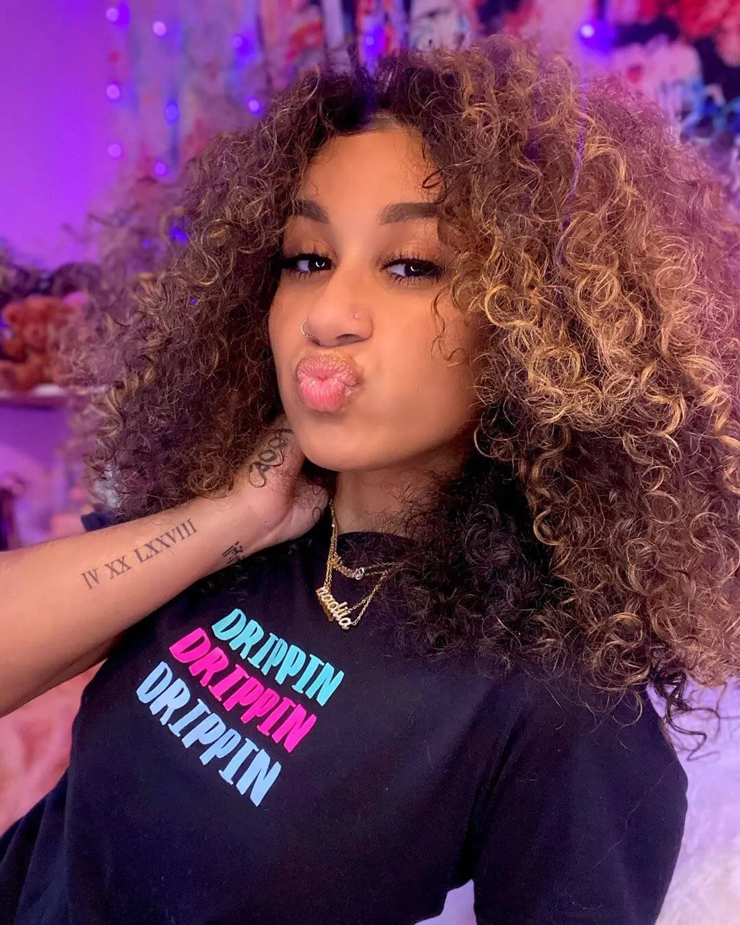 Drippin V2 (Teal, Neon Pink, Light Blue) (S) | Black Tee