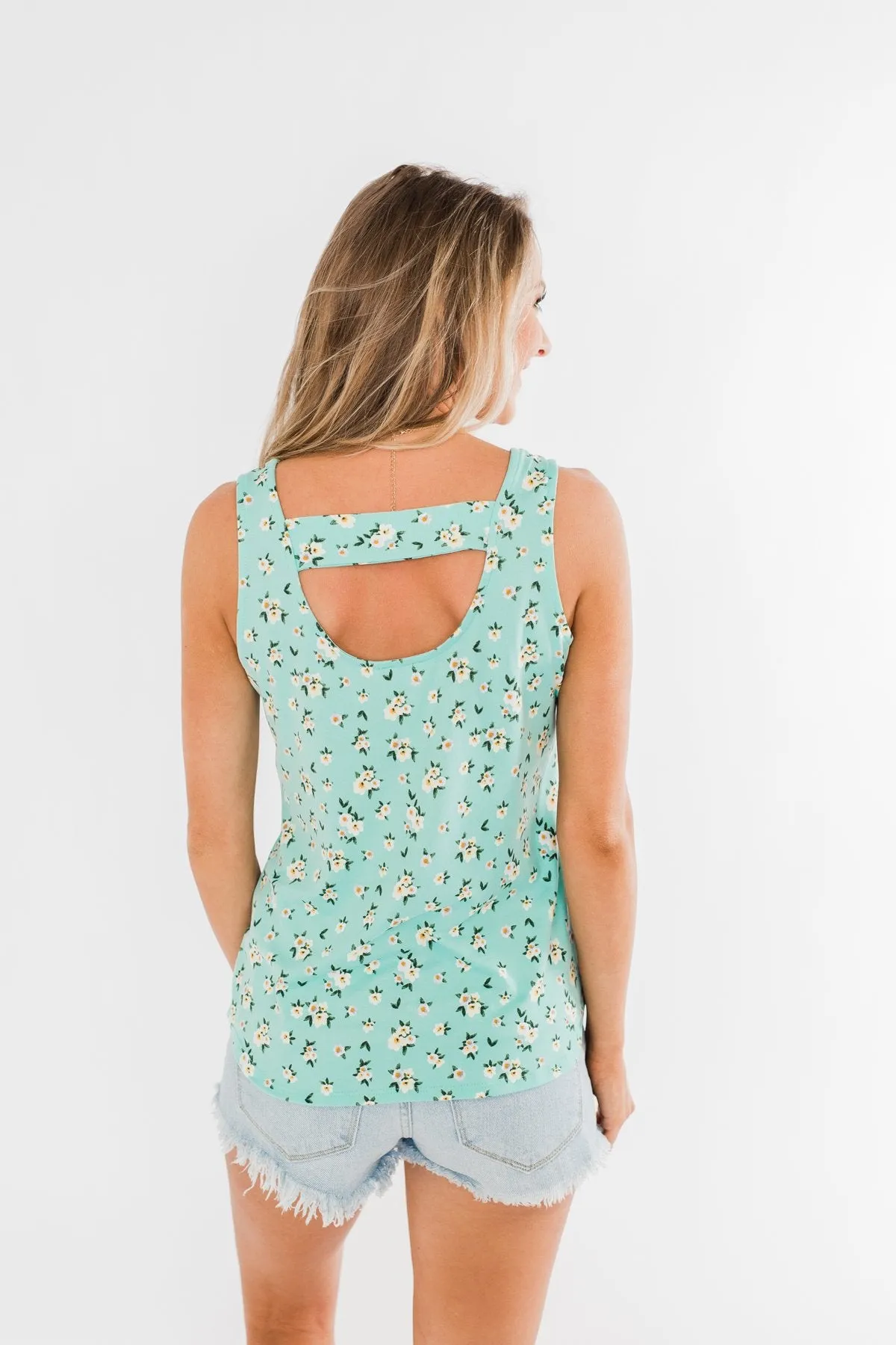 Easily Attracted Floral Tank Top- Mint