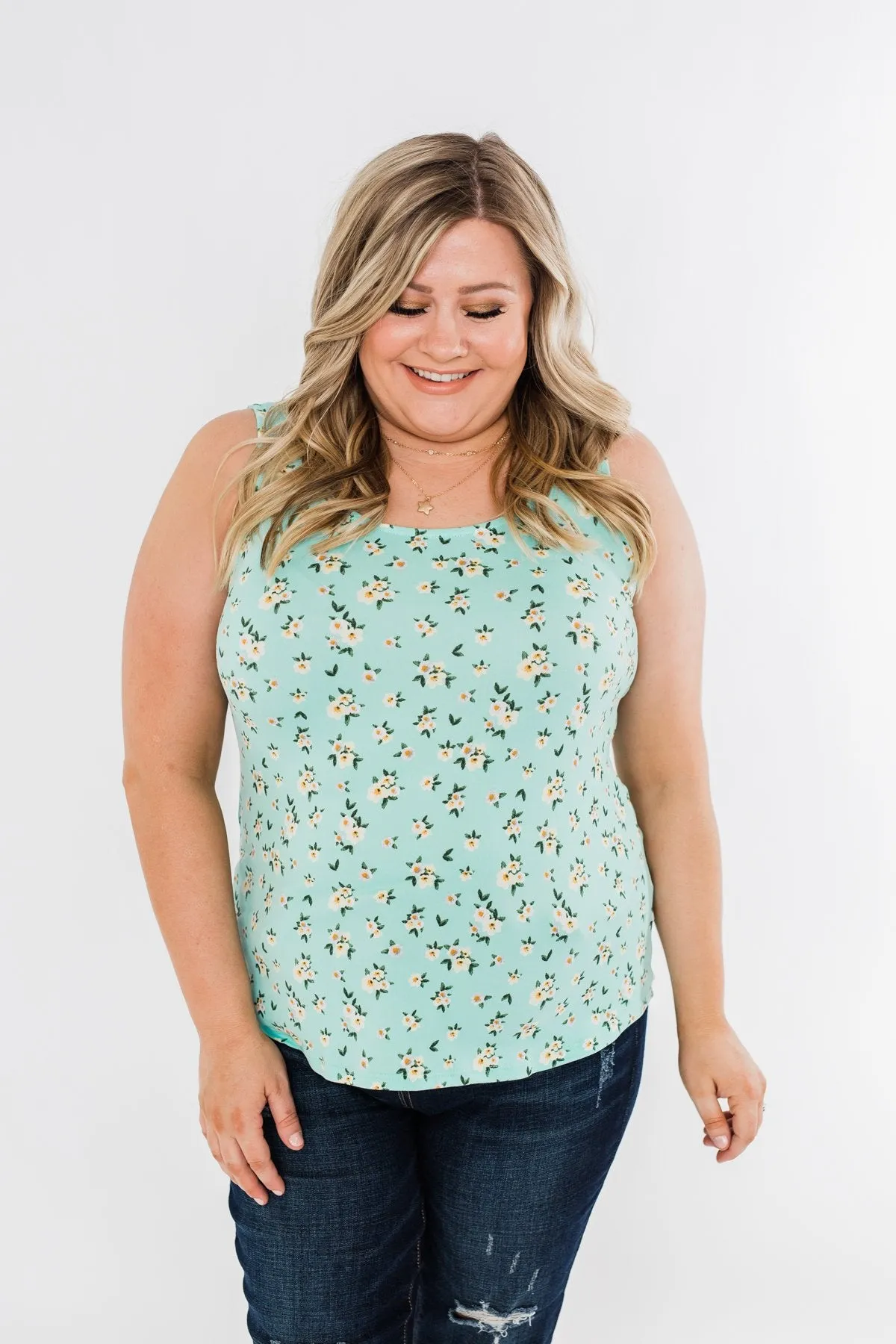 Easily Attracted Floral Tank Top- Mint