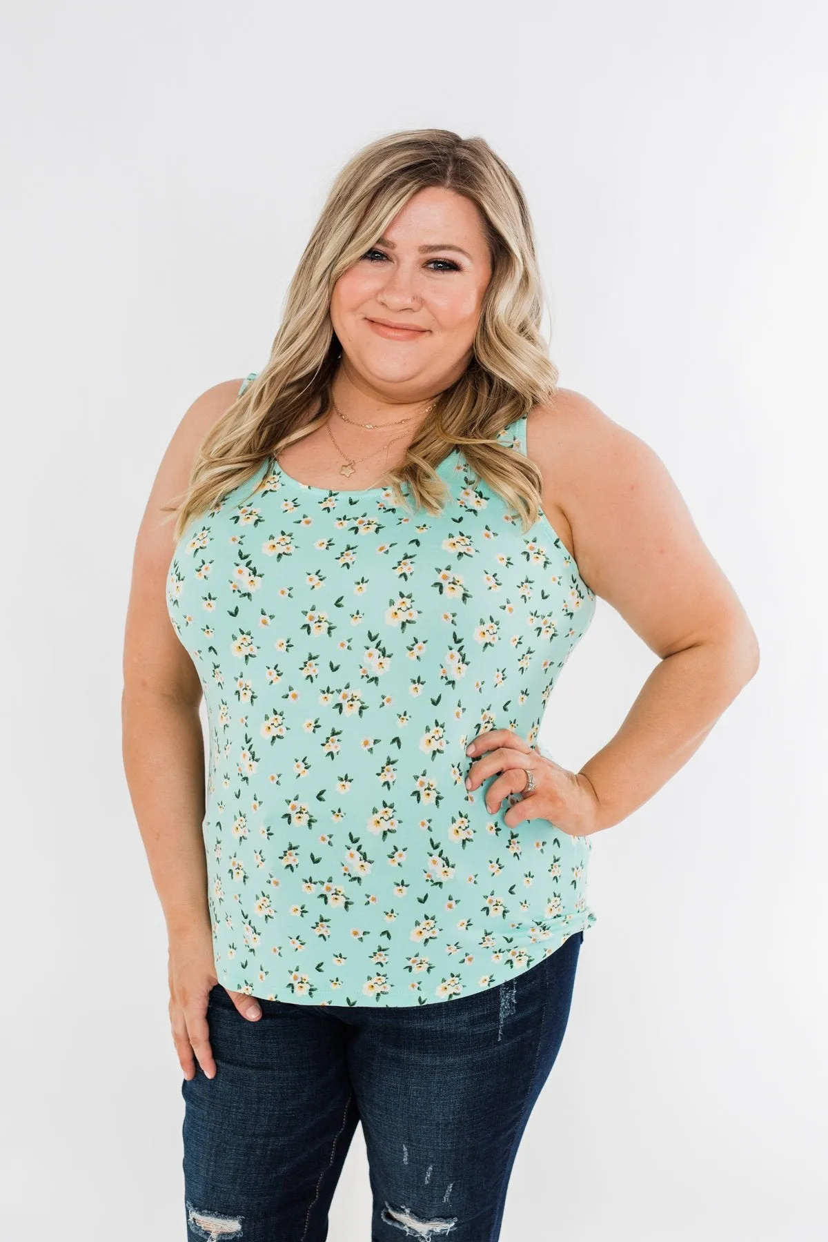 Easily Attracted Floral Tank Top- Mint