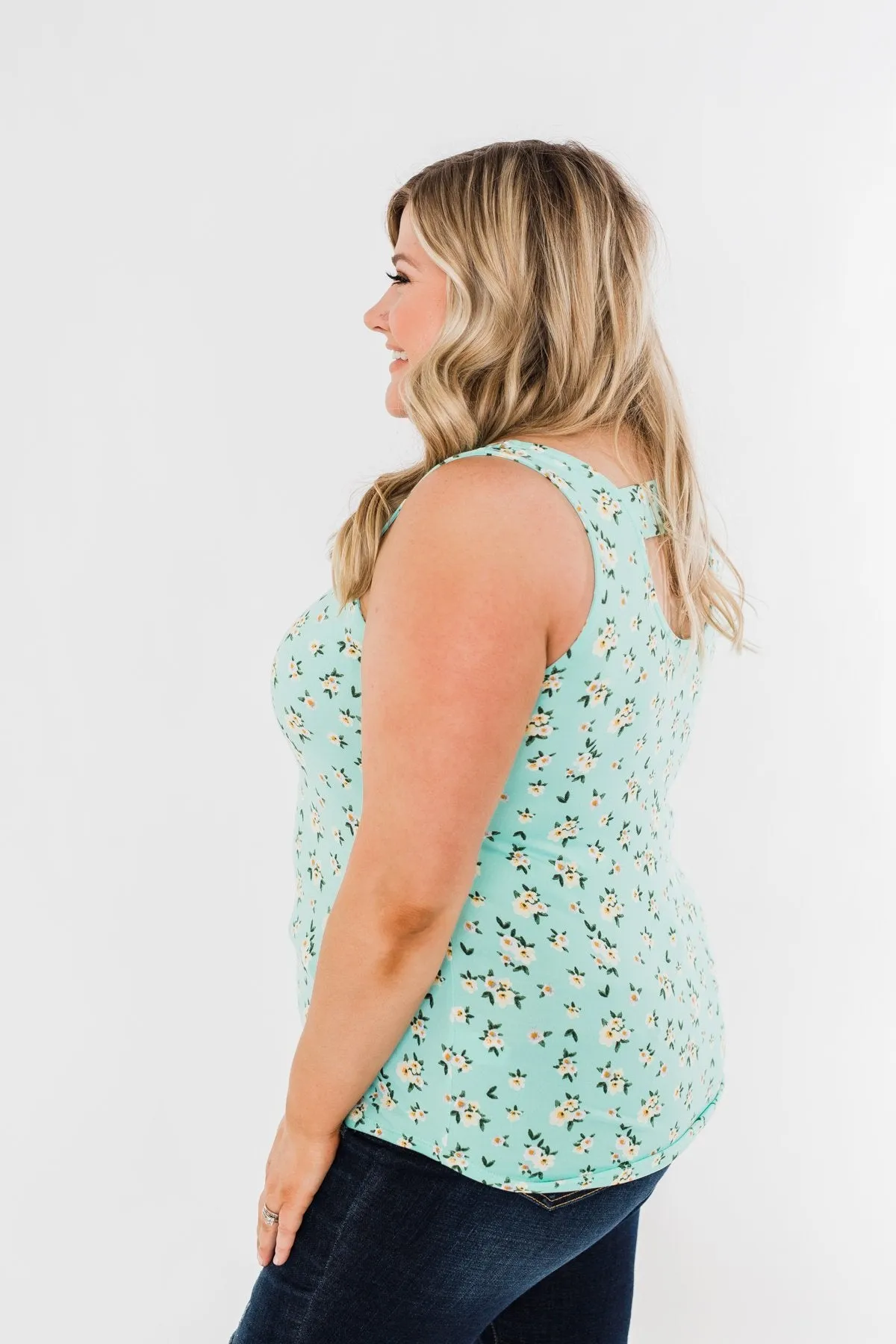 Easily Attracted Floral Tank Top- Mint