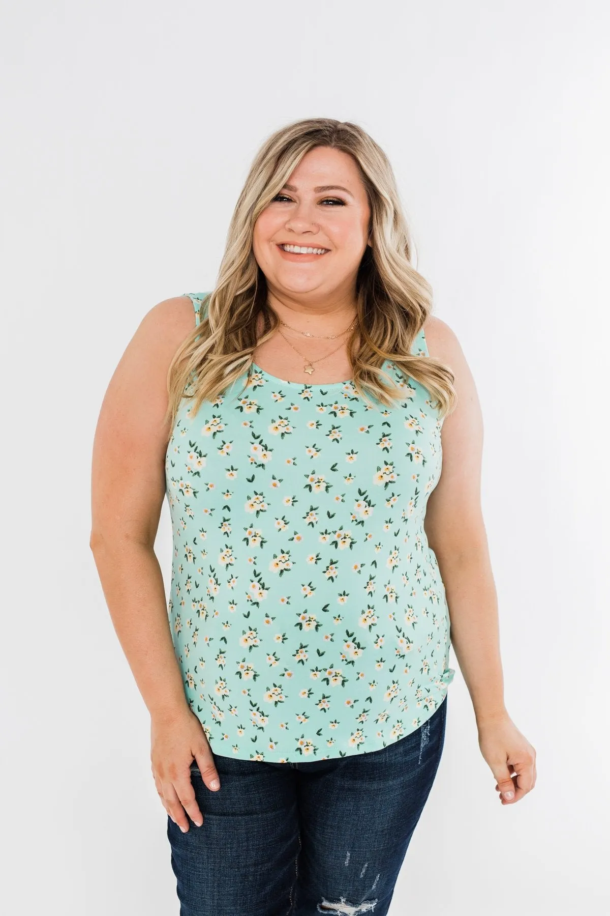 Easily Attracted Floral Tank Top- Mint