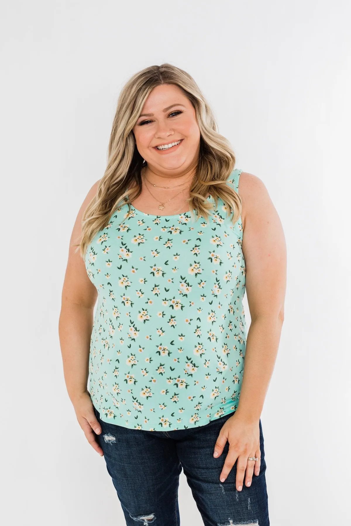 Easily Attracted Floral Tank Top- Mint
