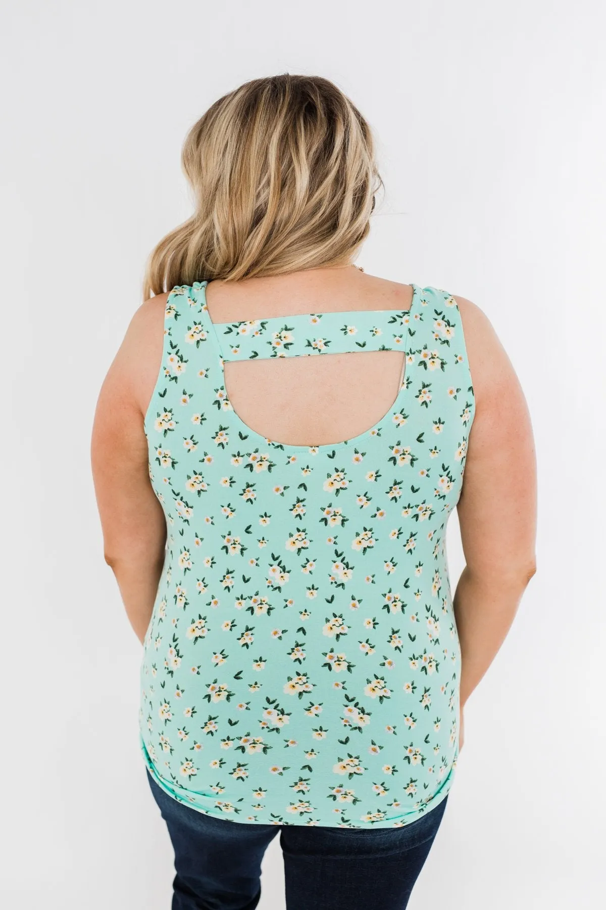 Easily Attracted Floral Tank Top- Mint