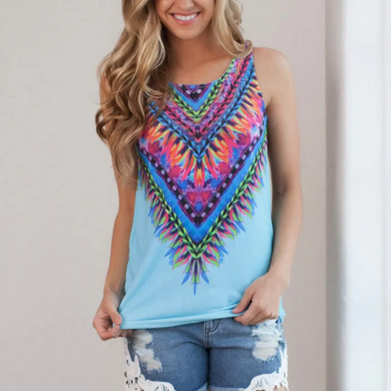 Fashion Digital Print Tank Tops For Women European Style Polyester Material T-Shirt