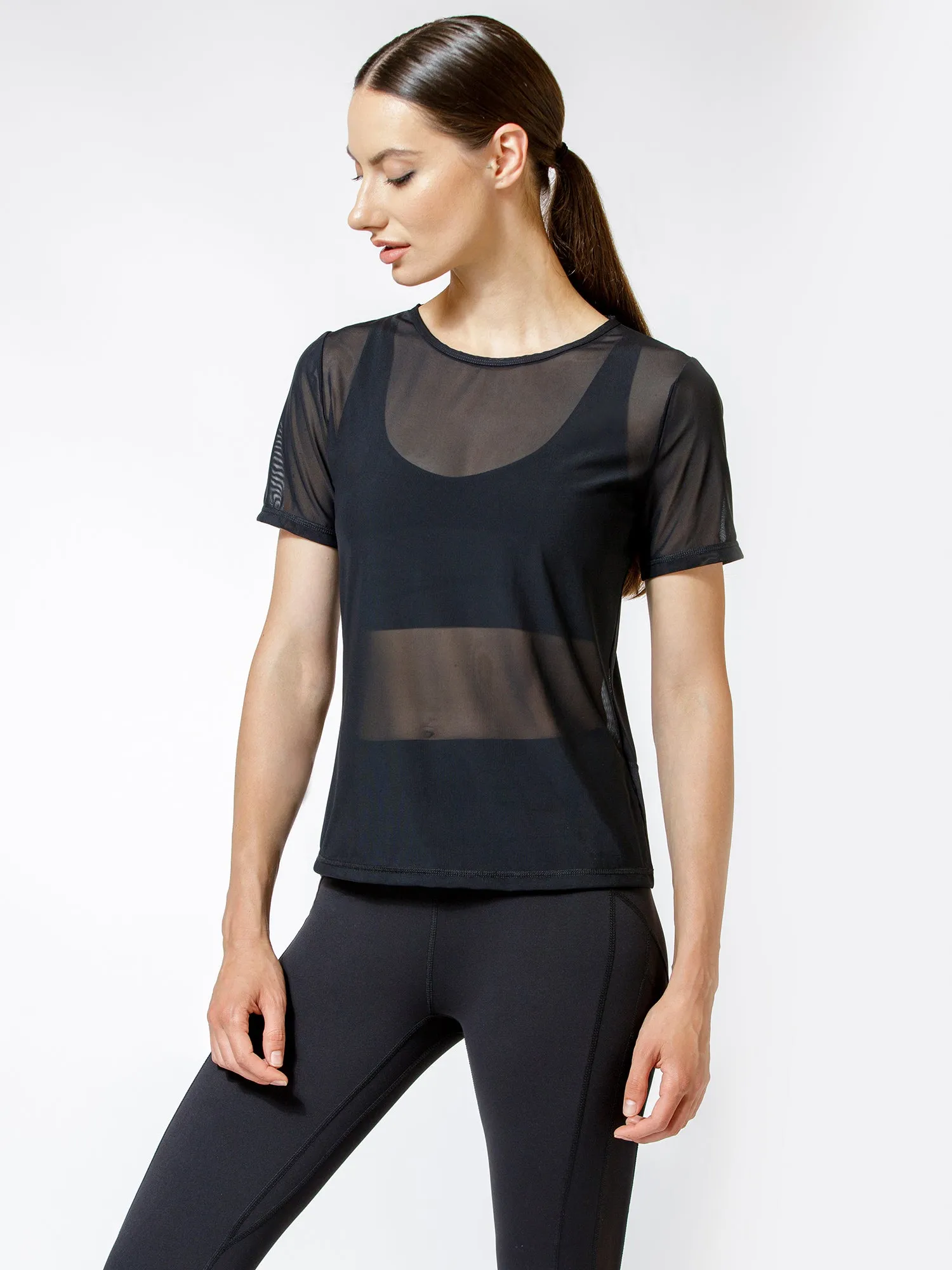 FITTED MESH TEE, BLACK MESH