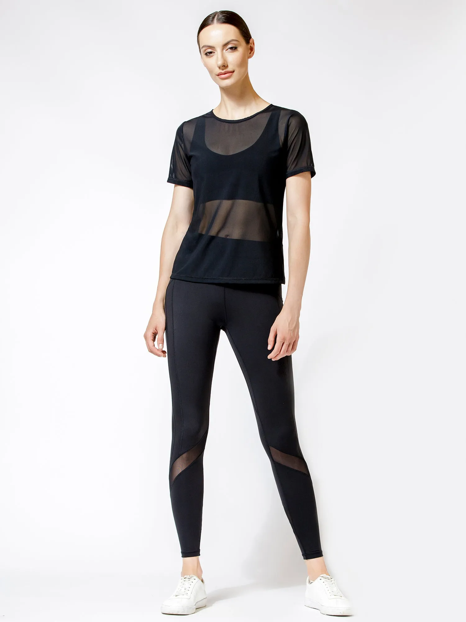 FITTED MESH TEE, BLACK MESH