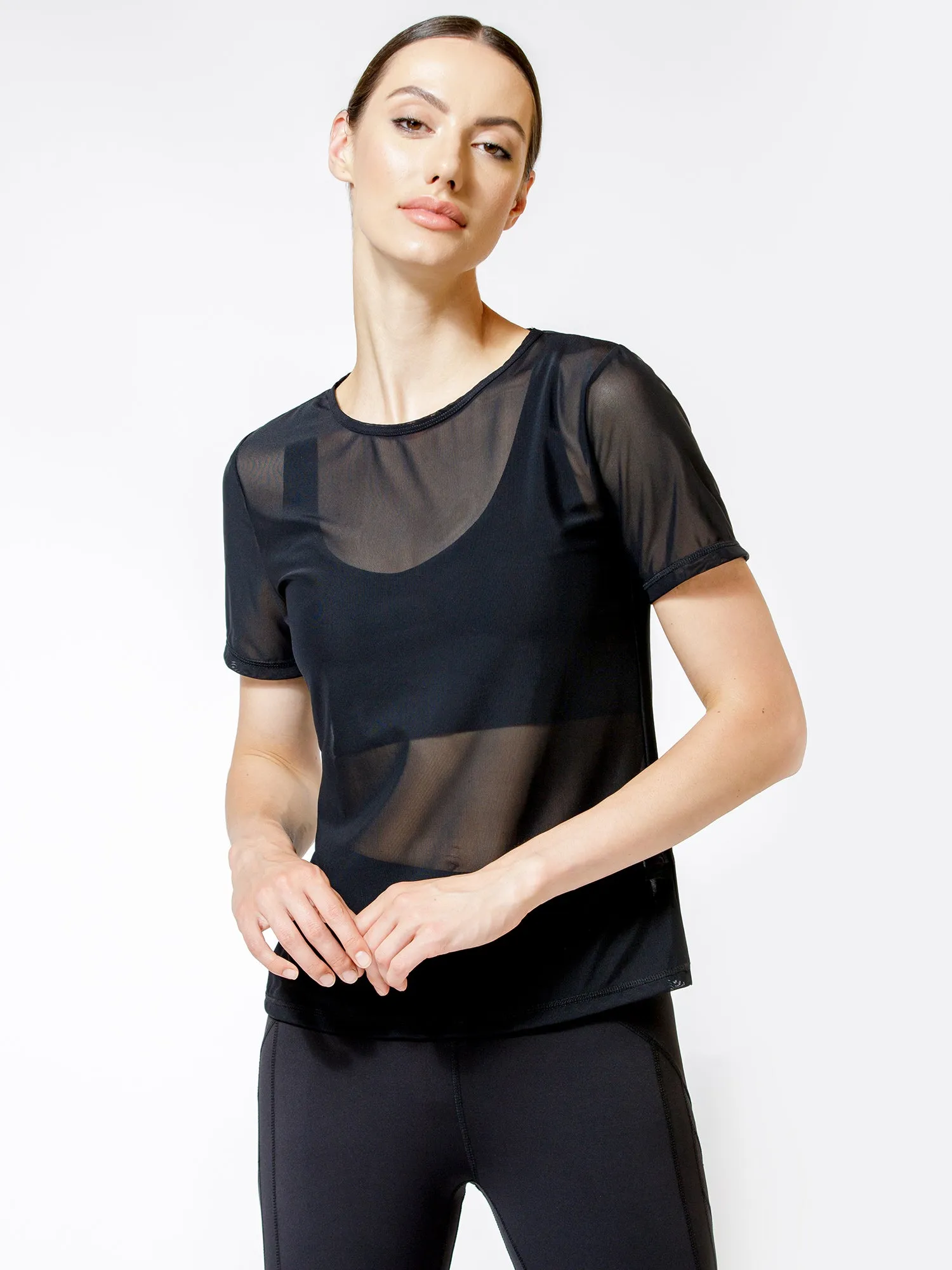 FITTED MESH TEE, BLACK MESH