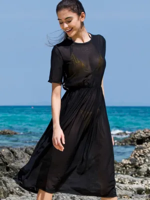 FITTED MESH TEE DRESS, BLACK