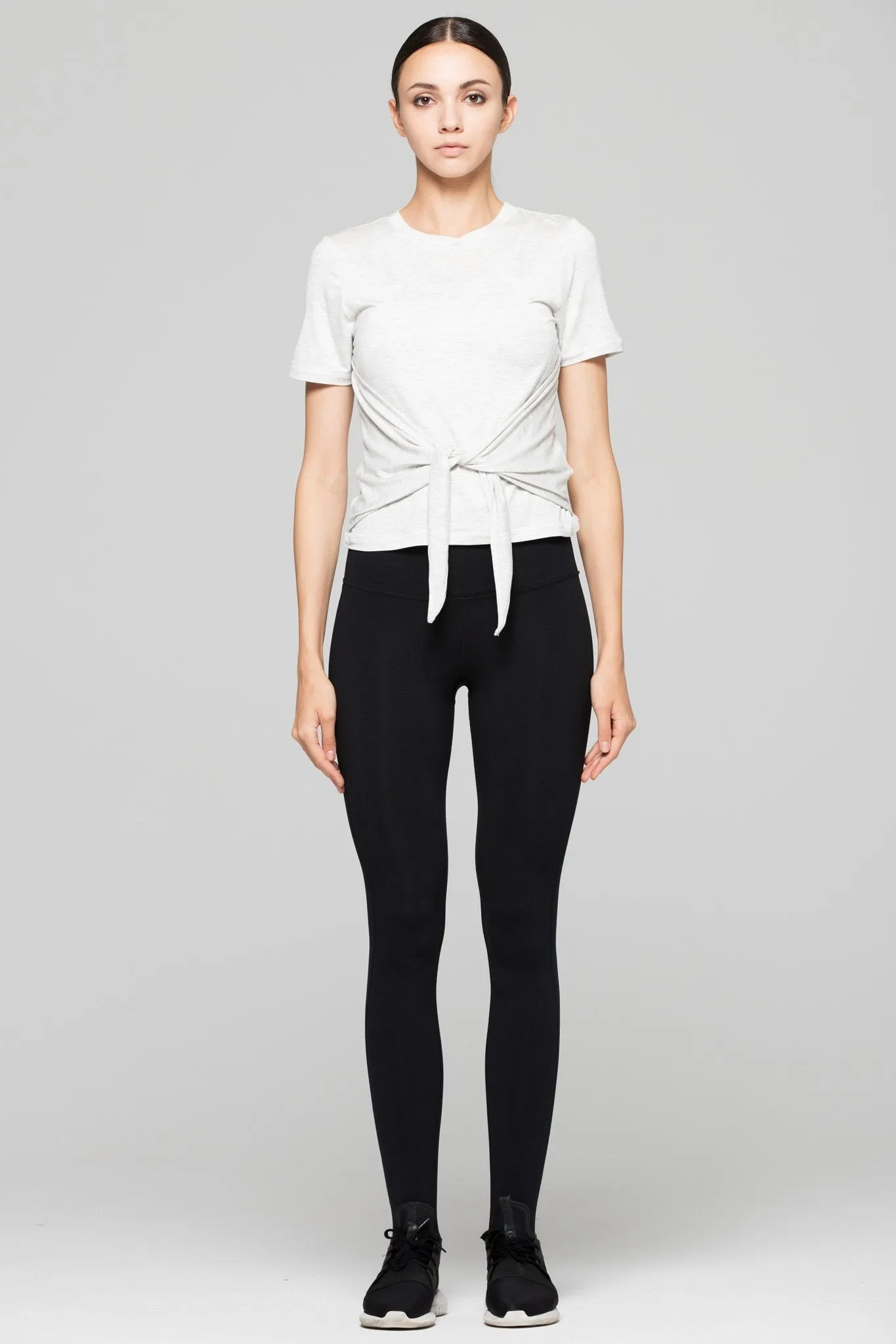 FITTED TEE WITH FRONT AND BACK TIE, LIGHT HEATHER GREY