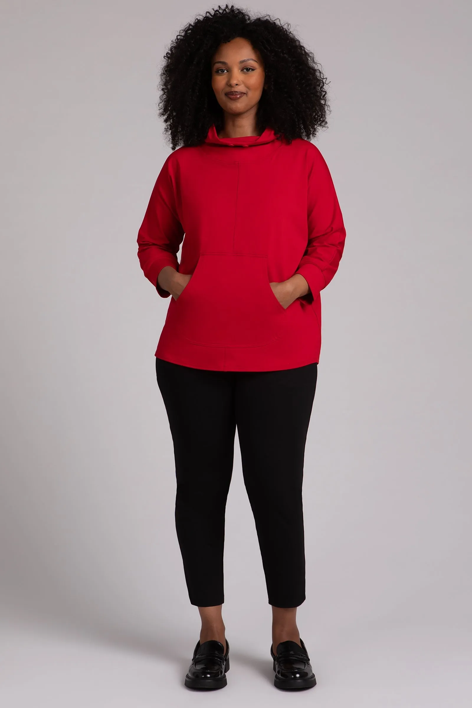Fleece Back Jersey Funnel Neck Pullover with Kangaroo Pocket