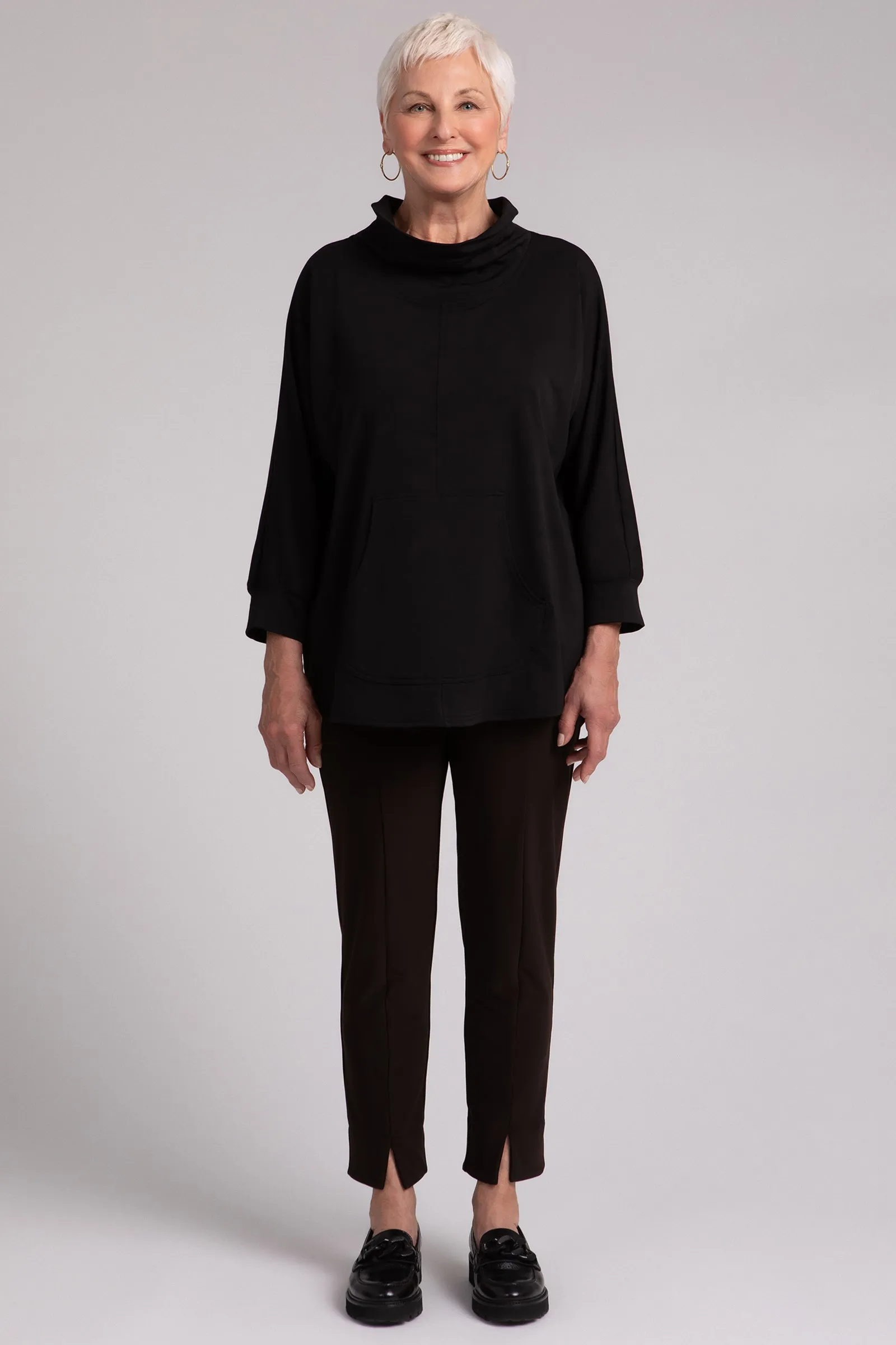 Fleece Back Jersey Funnel Neck Pullover with Kangaroo Pocket