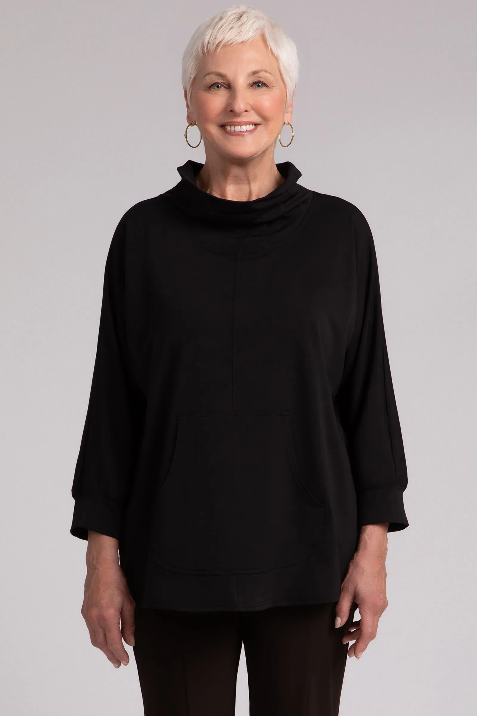 Fleece Back Jersey Funnel Neck Pullover with Kangaroo Pocket