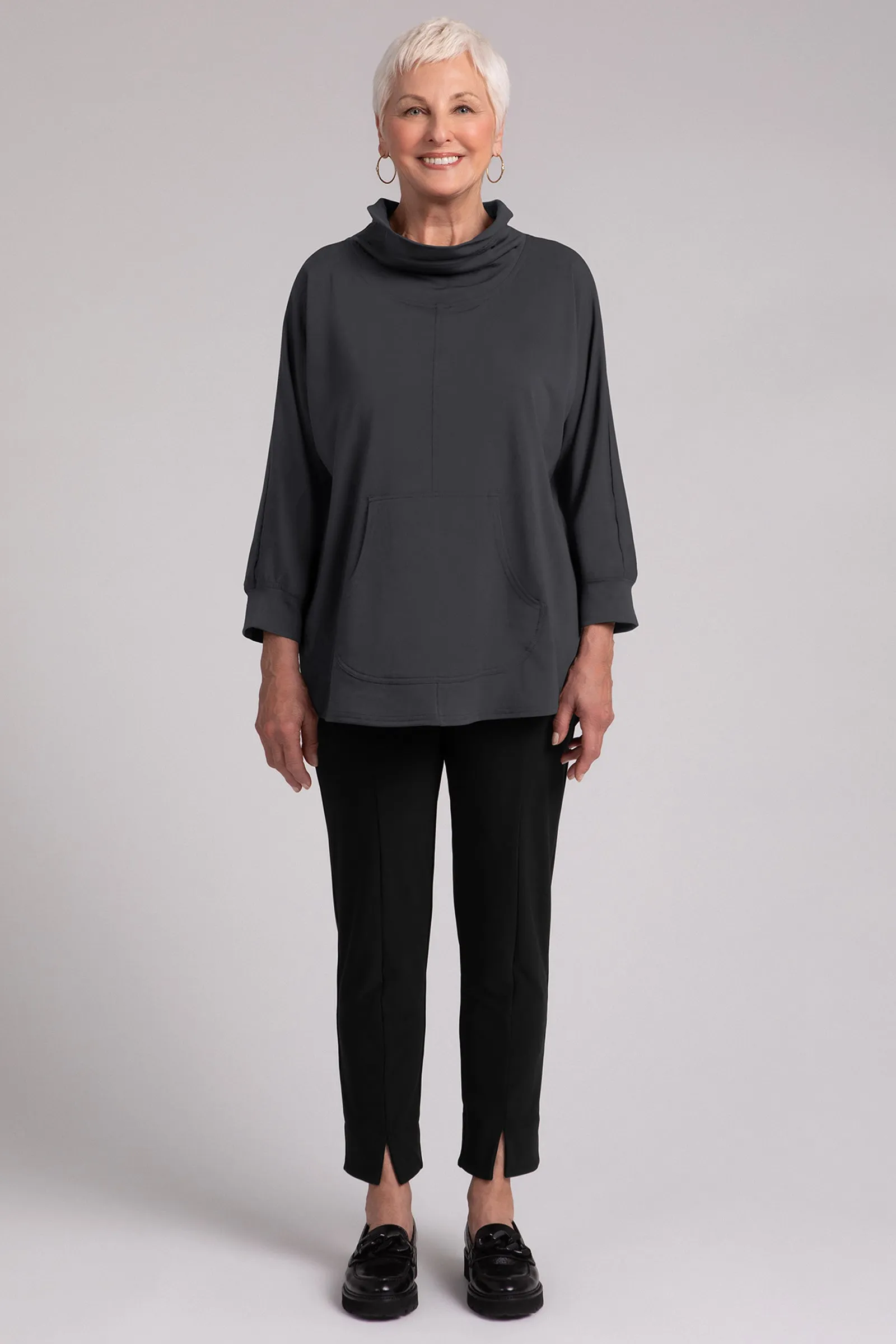 Fleece Back Jersey Funnel Neck Pullover with Kangaroo Pocket
