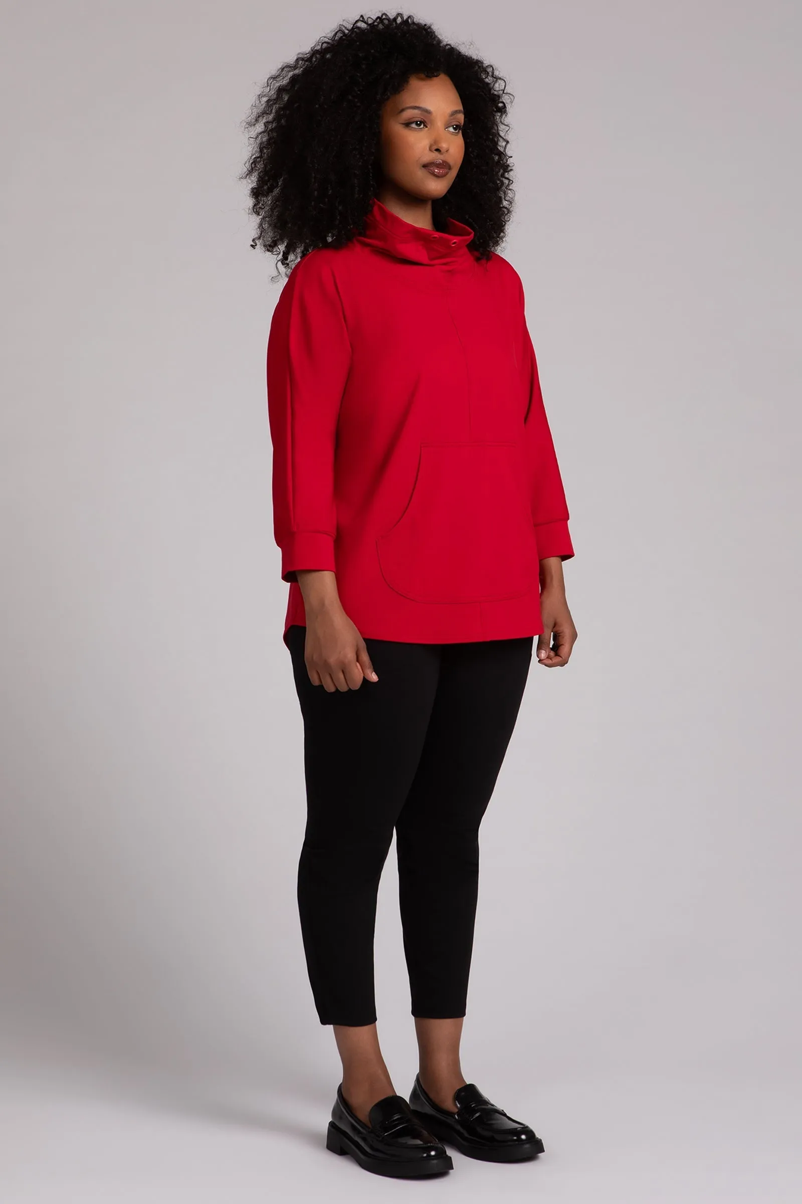 Fleece Back Jersey Funnel Neck Pullover with Kangaroo Pocket