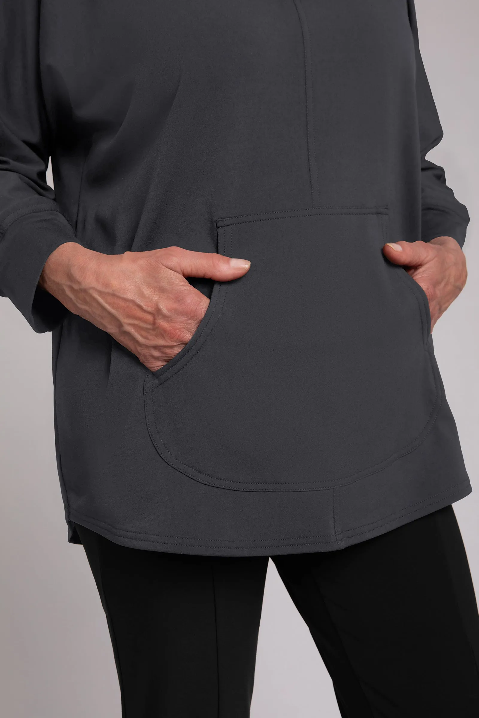 Fleece Back Jersey Funnel Neck Pullover with Kangaroo Pocket