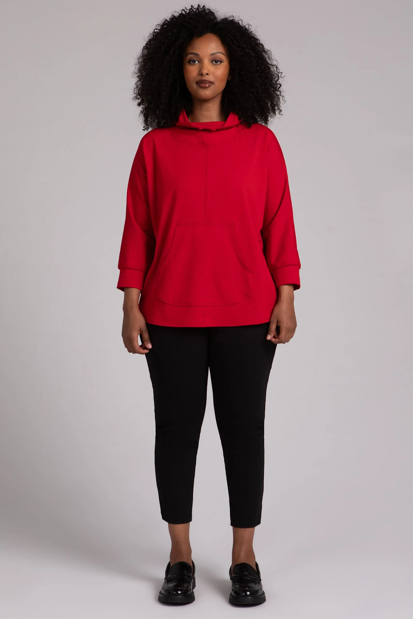 Fleece Back Jersey Funnel Neck Pullover with Kangaroo Pocket