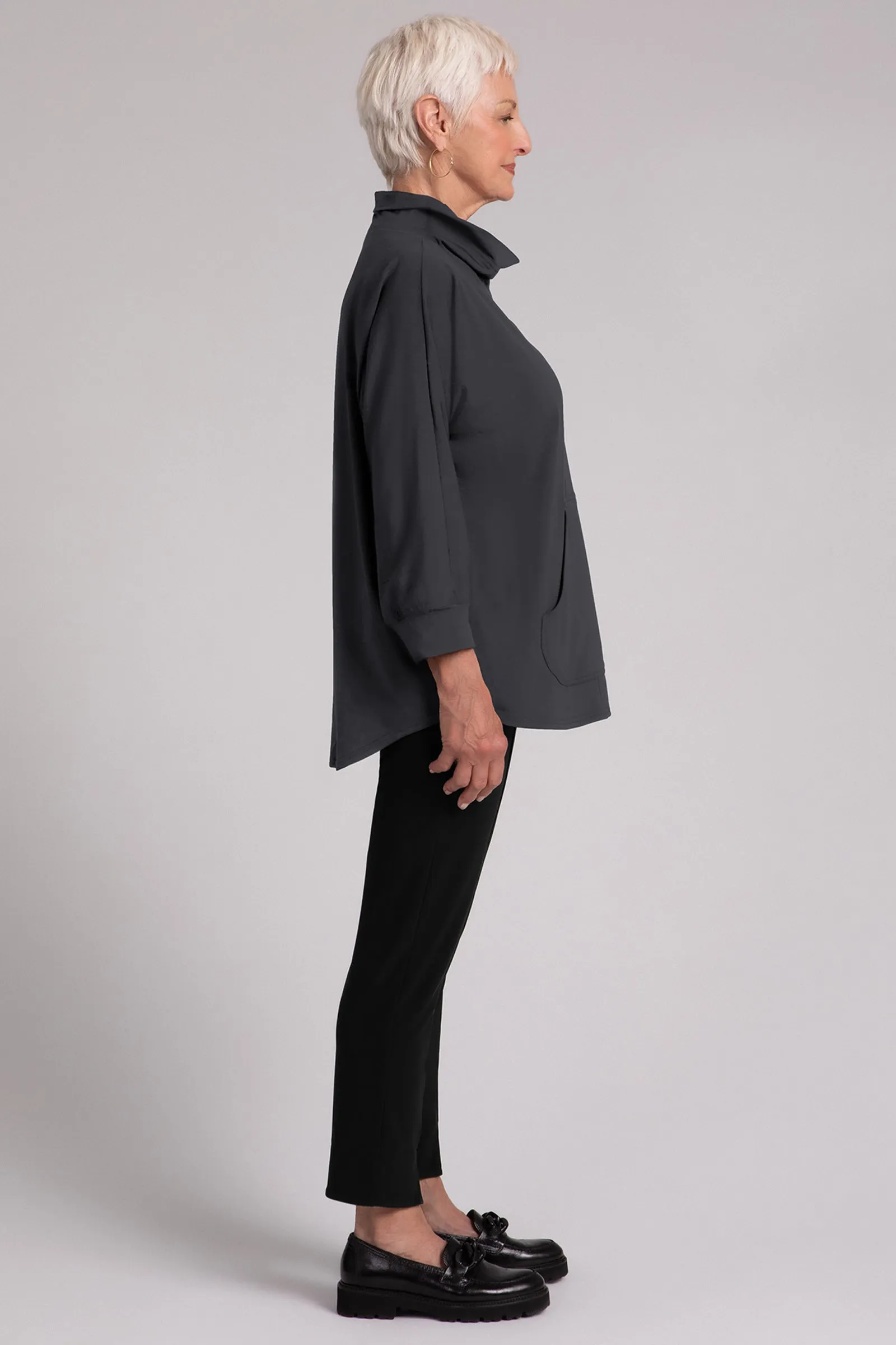 Fleece Back Jersey Funnel Neck Pullover with Kangaroo Pocket