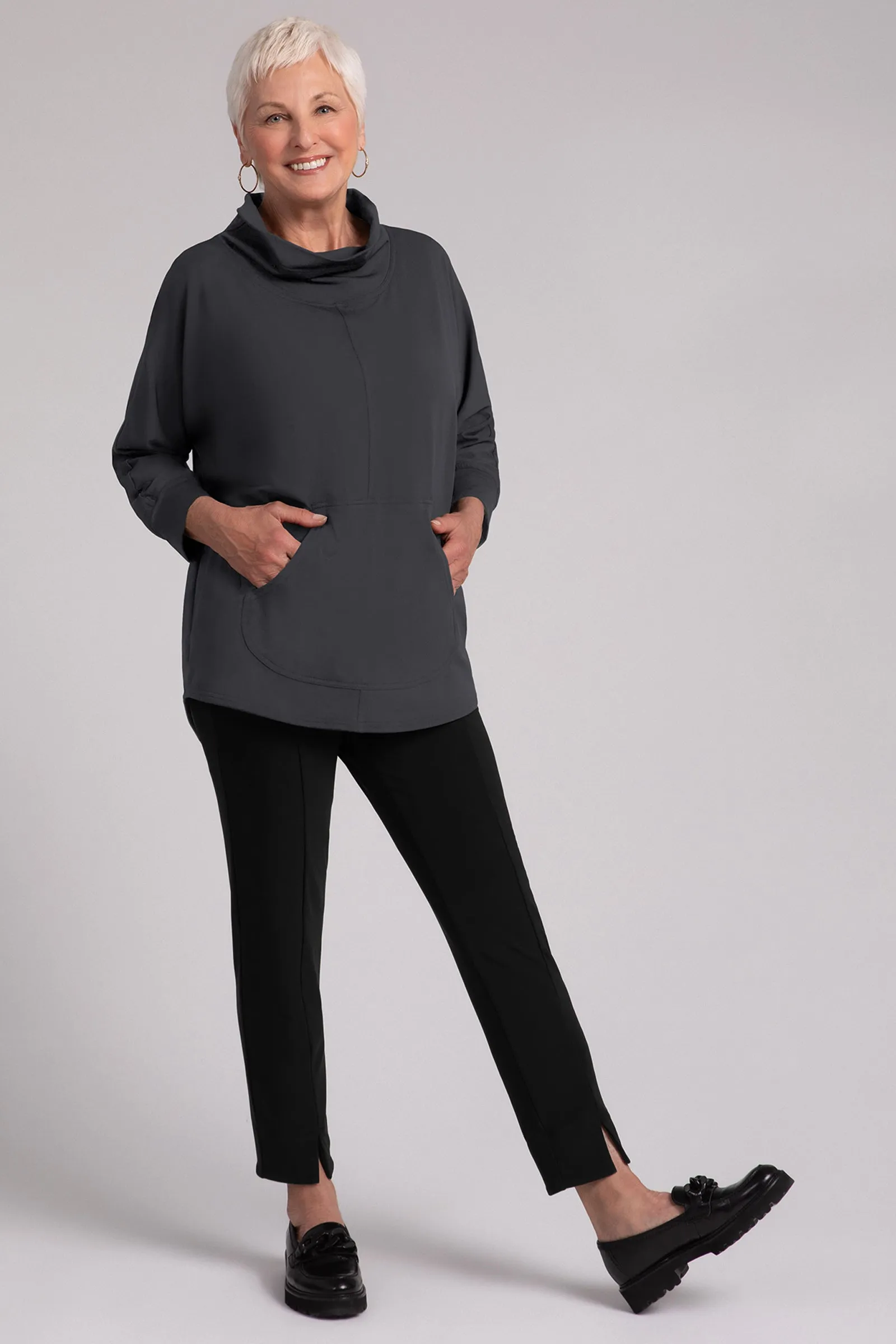 Fleece Back Jersey Funnel Neck Pullover with Kangaroo Pocket
