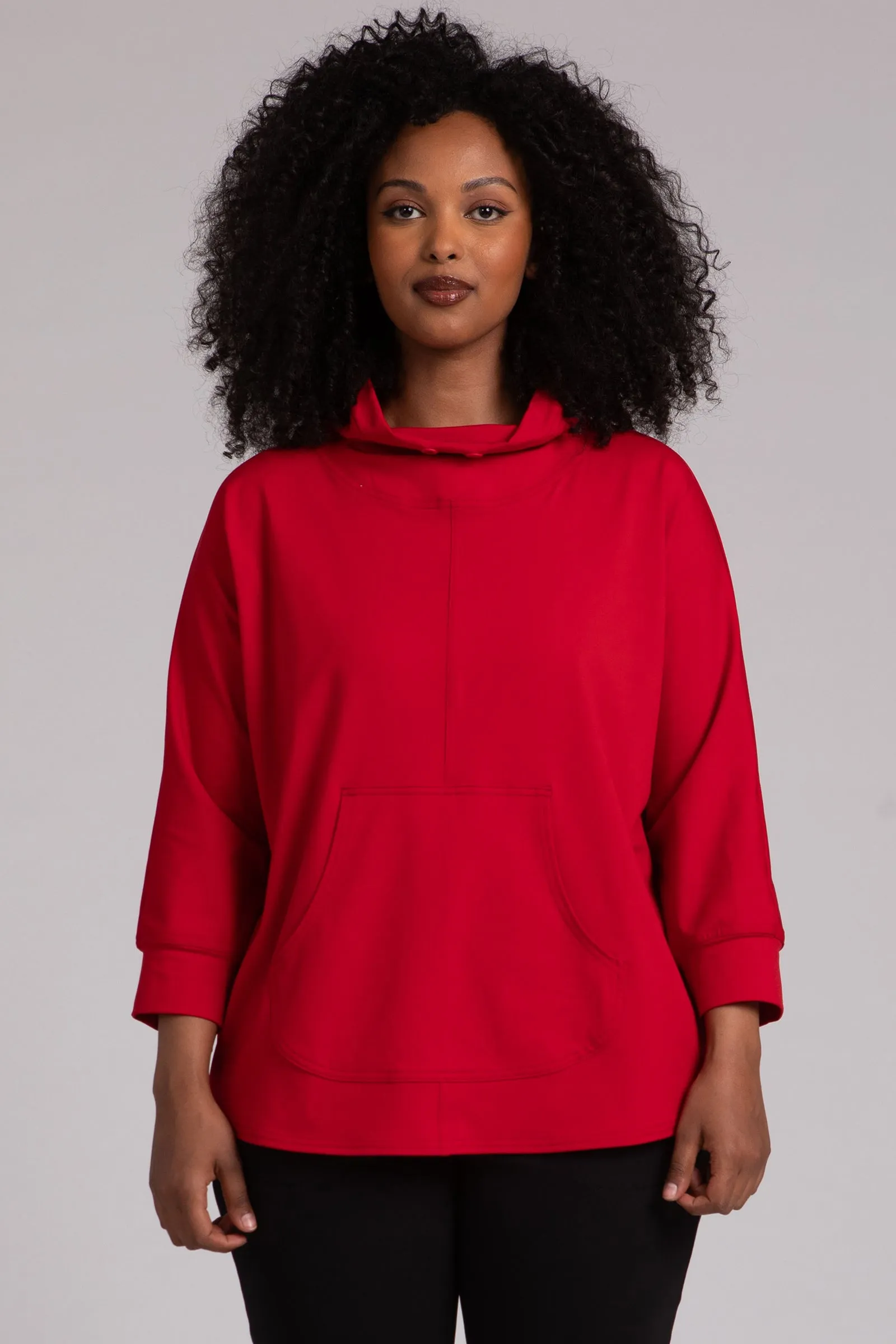Fleece Back Jersey Funnel Neck Pullover with Kangaroo Pocket