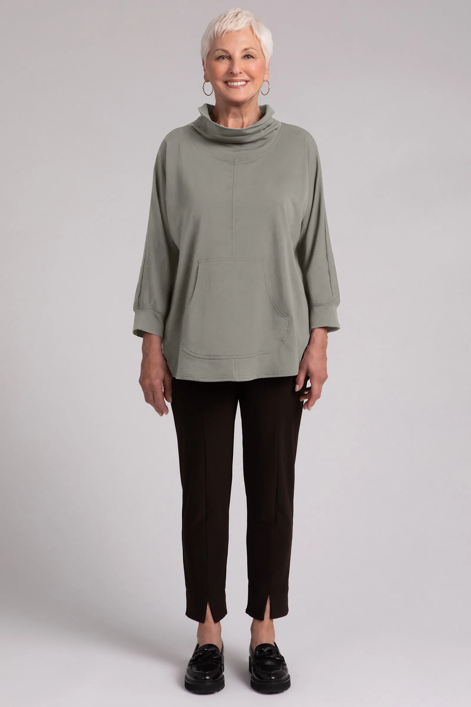 Fleece Back Jersey Funnel Neck Pullover with Kangaroo Pocket